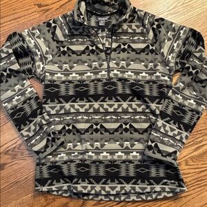 Eddie Bauer Western Aztec Native Art Gray and Black Patterned Fleece 1/4 Zip